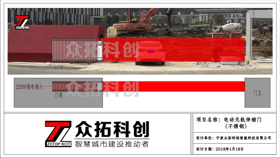 电动无轨伸缩门-平面立面效果图 