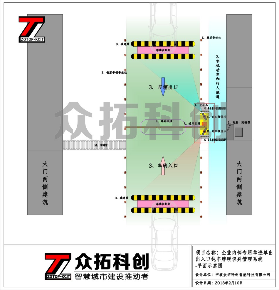 公司内部单进单出车牌识别管理系统平面图 